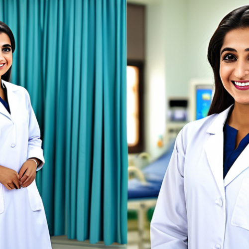 Home 17 **
A professional Pakistani doctor, fully clothed in a modest shalwar kameez and lab coat, smiling warmly in a well-lit, modern hospital environment. Safe for work, appropriate content, professional, family-friendly, perfect anatomy, correct proportions, natural pose.
**